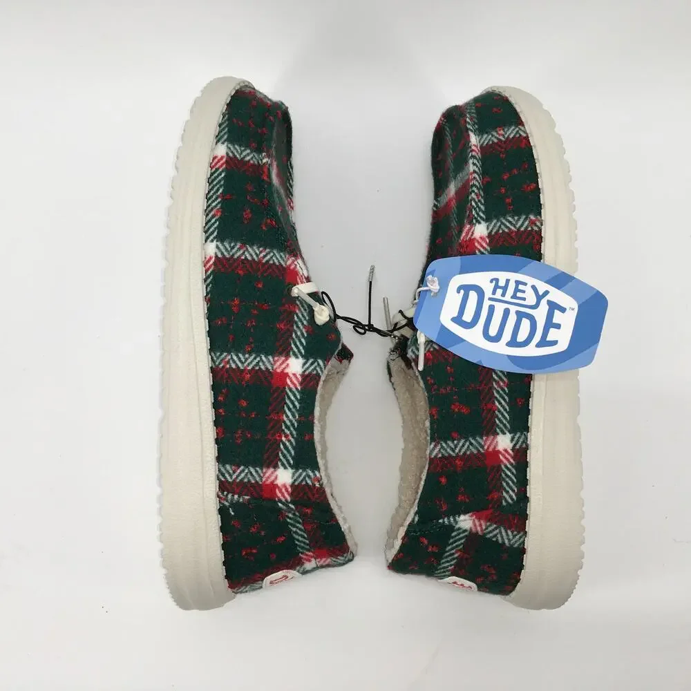 Hey Dude Wendy Confetti Plaid Cozy Loafer Womens 11 Red Green Christmas Shoe NWT